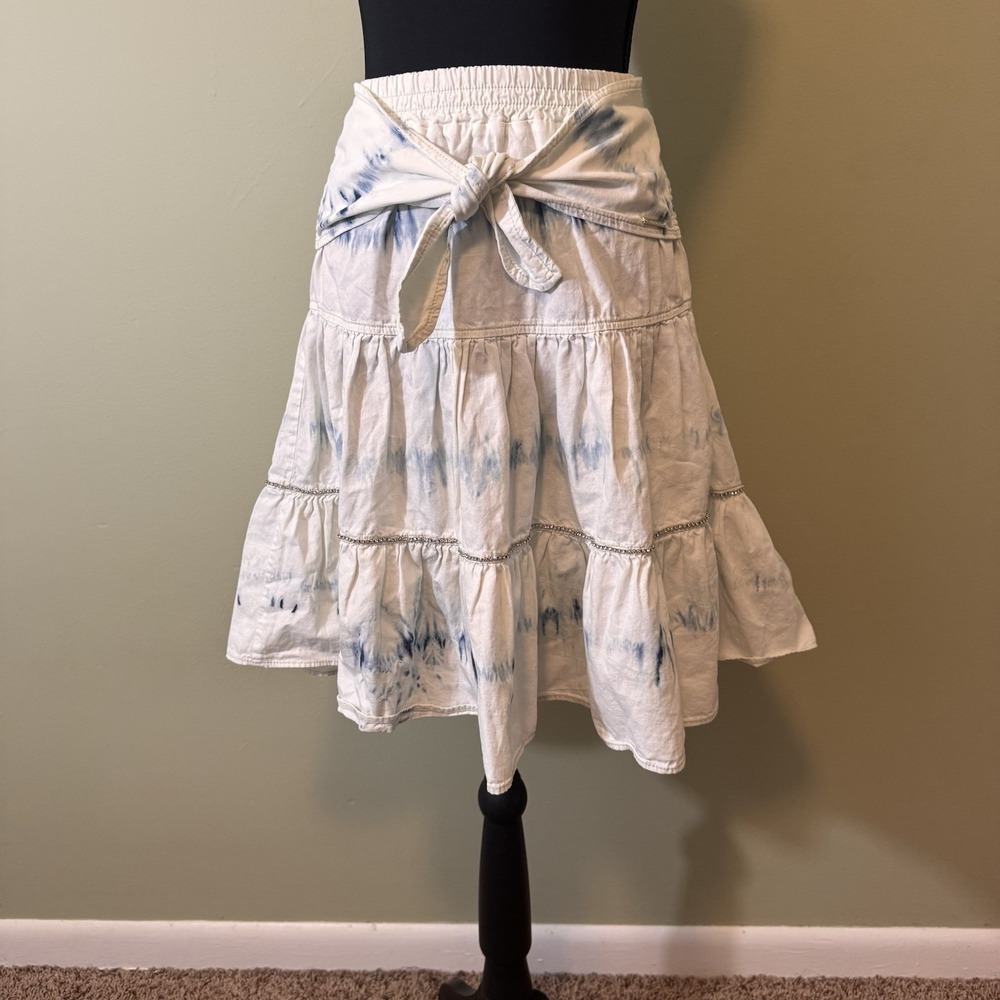 Boho Skirt For Girls With Rhinestone Accent Tie Front White & Blue Size 12 NEW!‎